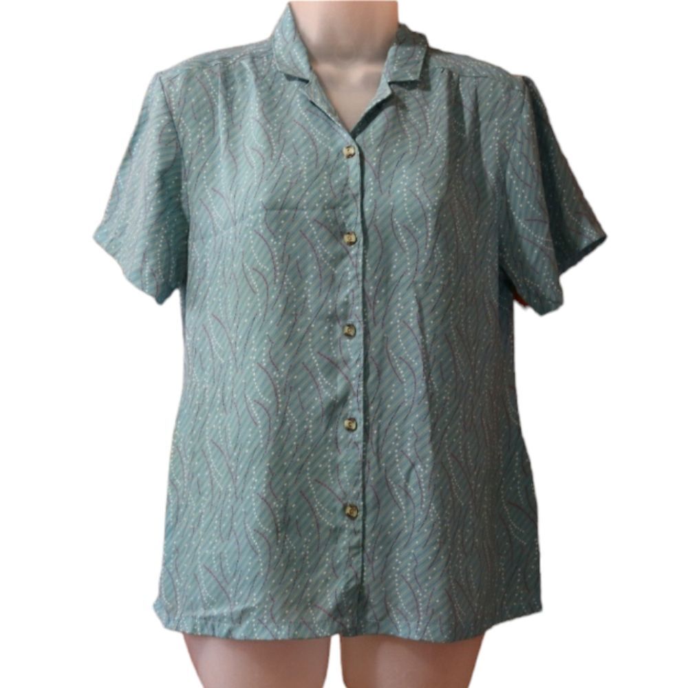 Tak Cheong Vintage 80s Blue Japan Button Down Blouse Medium